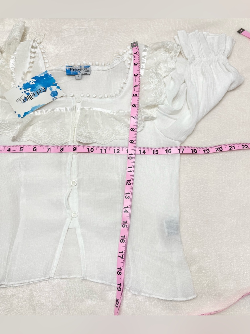 Rebellion White Lace Ruffle Button-Front Blouse - Picture 7 of 10